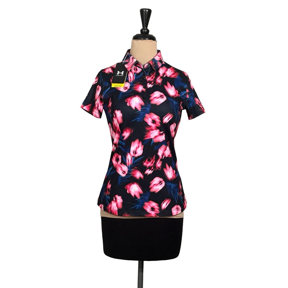 Under Armour Zinger Golf Polo Womens Extra Small Pink Floral Sun Protection